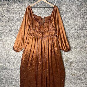 Lush Dress Womens Medium Large Cognac Brown Long Sleeve Maxi Boho Tiered NWT